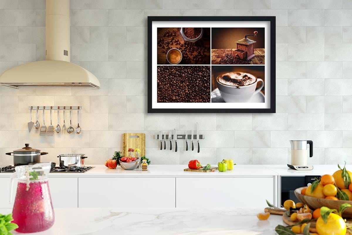 Glezna melnā rāmī - Coffee Beans And Coffee Grinder Home Trends