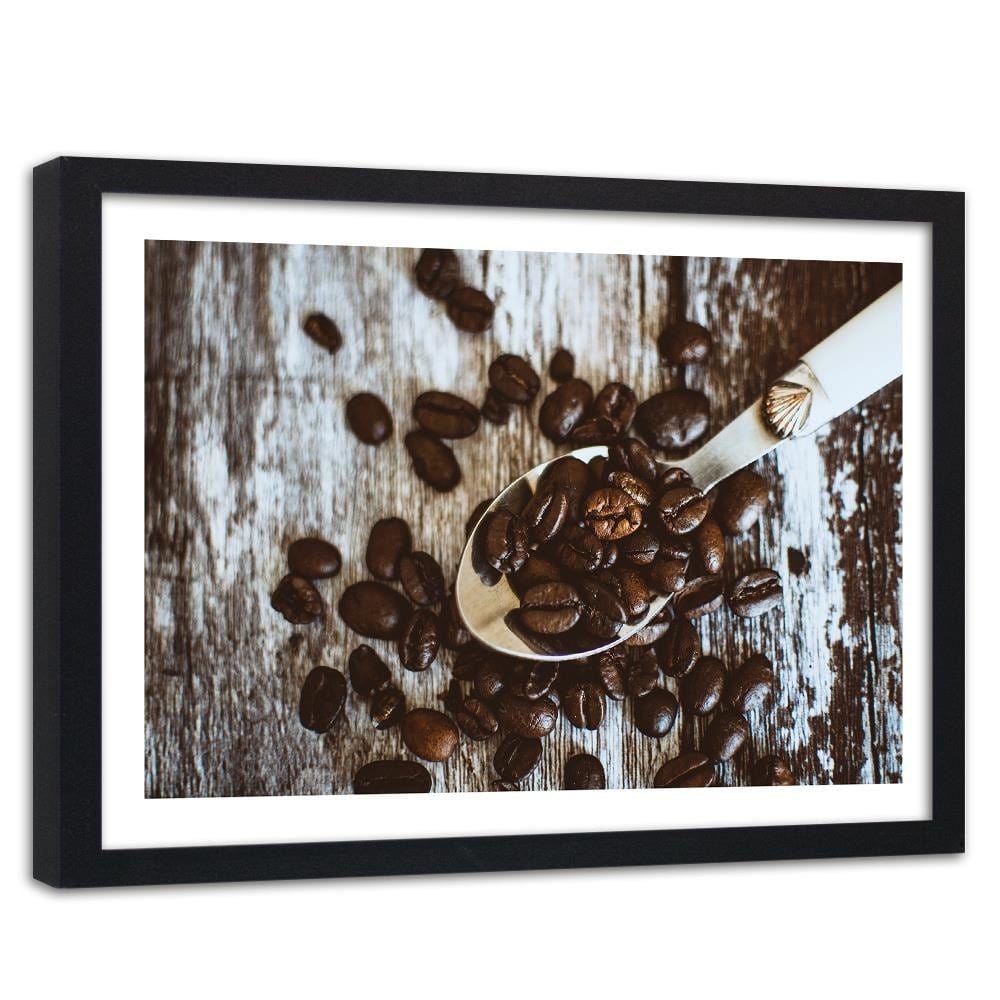Glezna melnā rāmī - Coffee Beans On A Spoon Home Trends