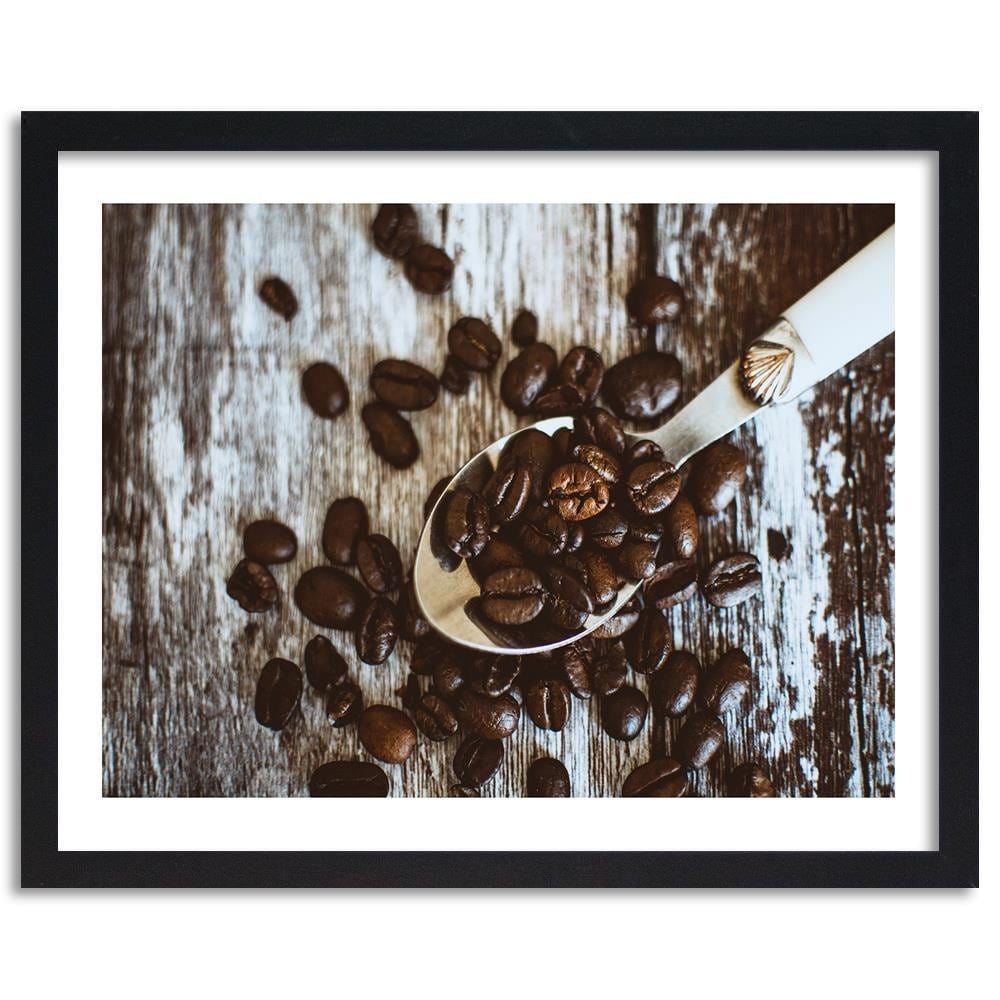 Glezna melnā rāmī - Coffee Beans On A Spoon Home Trends