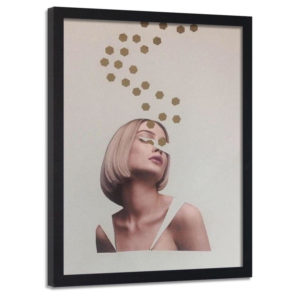 Glezna melnā rāmī - Collage Woman Portrait Image Beige Home Trends