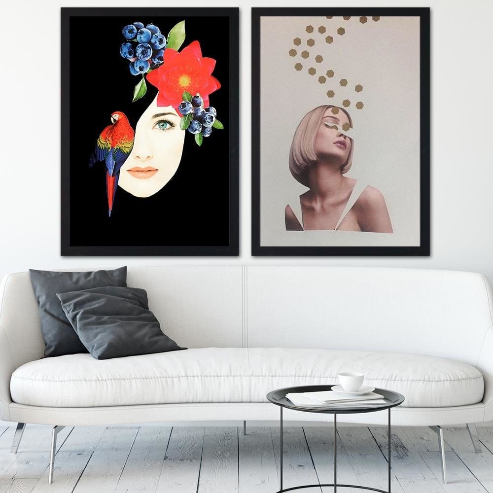 Glezna melnā rāmī - Collage Woman Portrait Image Beige Home Trends