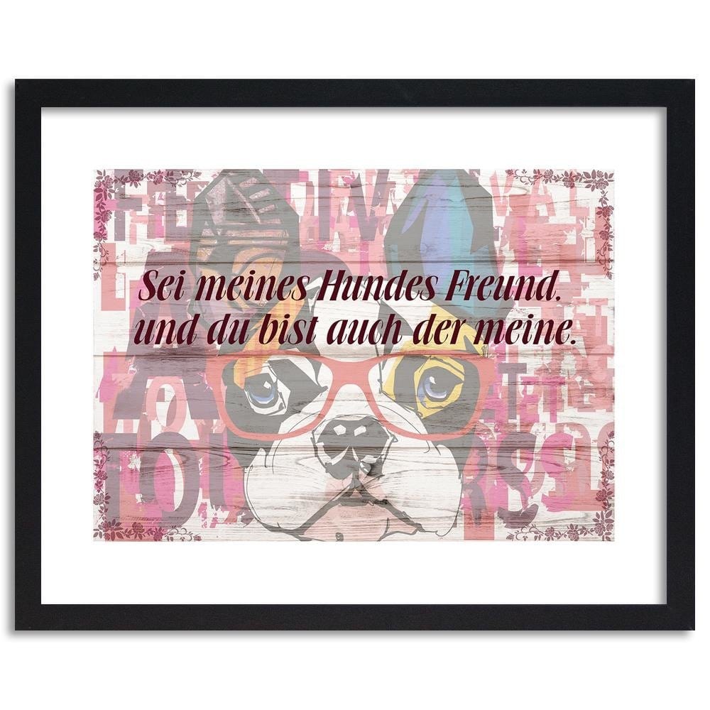 Glezna melnā rāmī - Colored Dog With Glasses Home Trends
