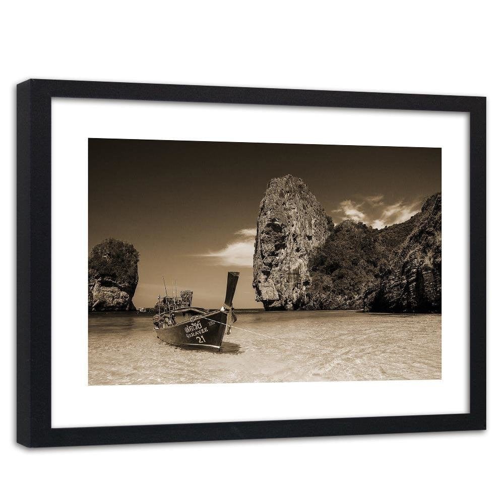 Glezna melnā rāmī - Colorful Boat On The Sea Shore 1 Home Trends
