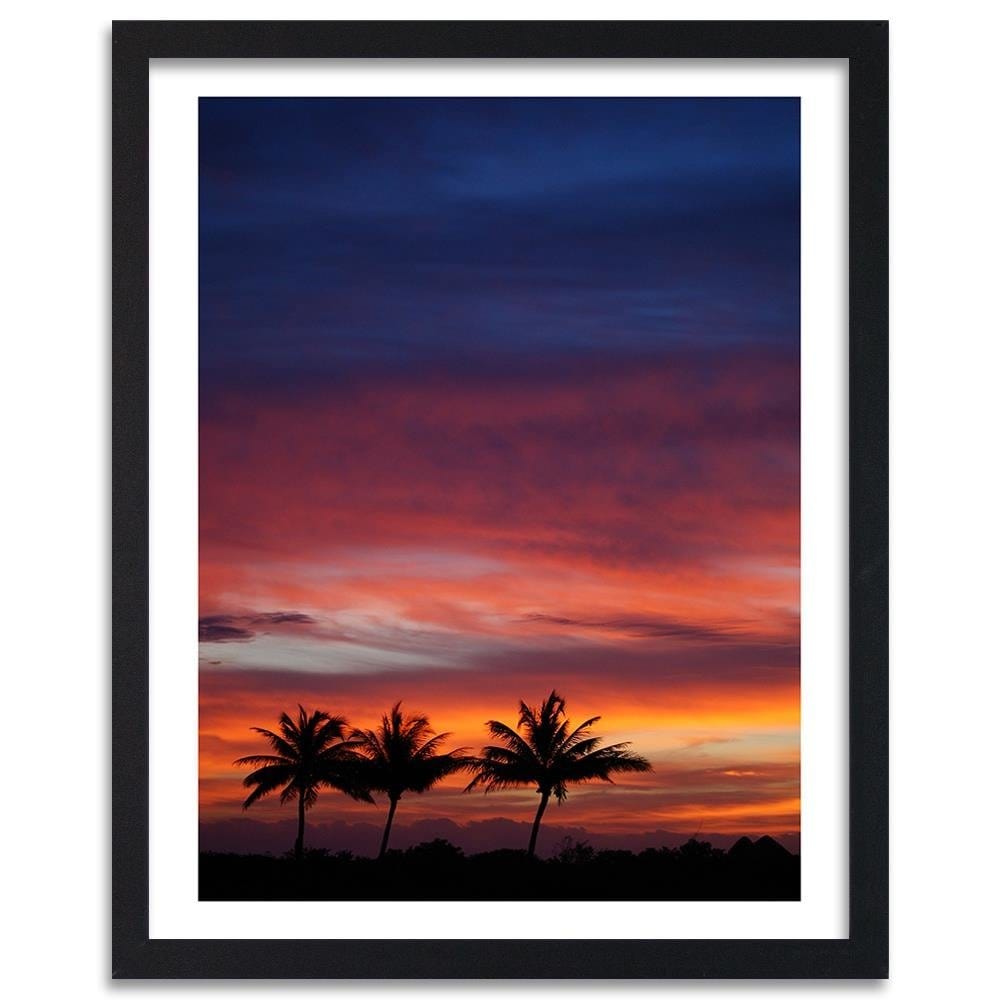 Glezna melnā rāmī - Colorful Sky And Palm Trees Home Trends