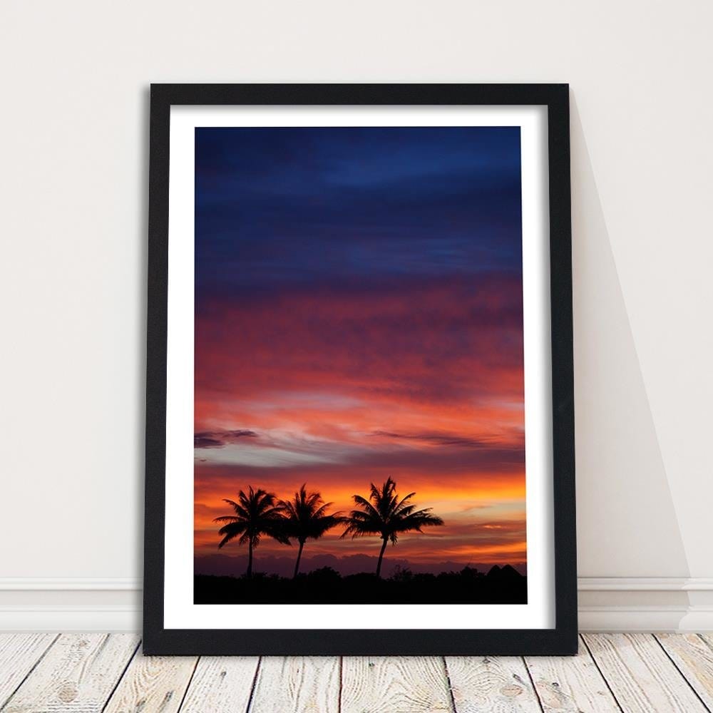 Glezna melnā rāmī - Colorful Sky And Palm Trees Home Trends