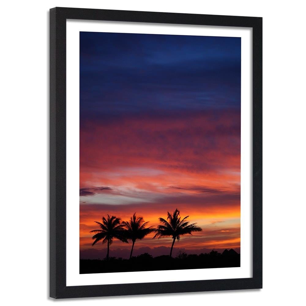 Glezna melnā rāmī - Colorful Sky And Palm Trees Home Trends