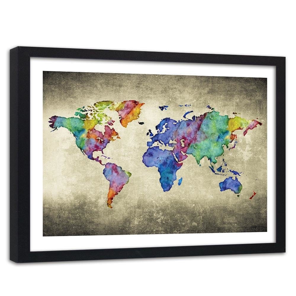 Glezna melnā rāmī - Colorful Vintage World Map Home Trends