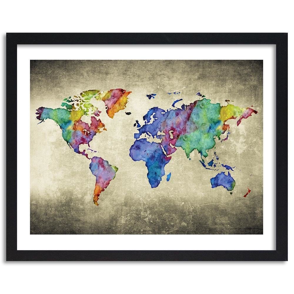 Glezna melnā rāmī - Colorful Vintage World Map Home Trends