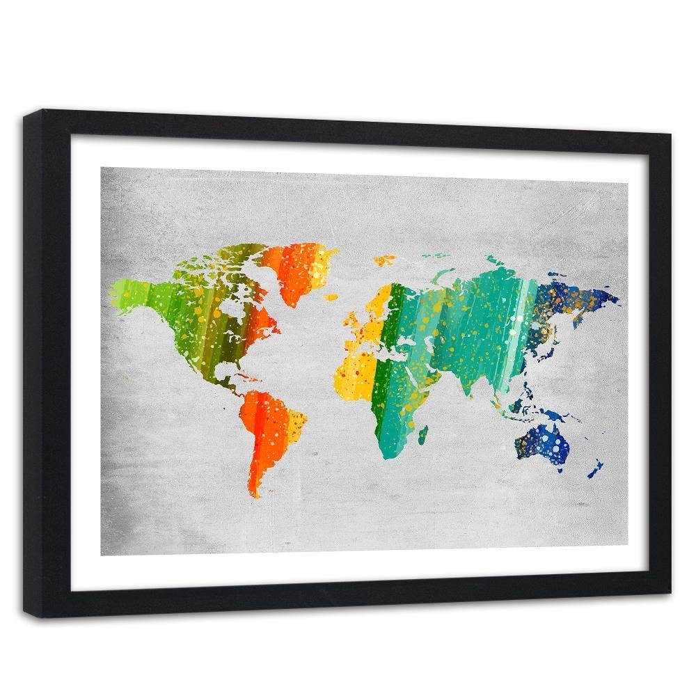 Glezna melnā rāmī - Colorful World Map Home Trends