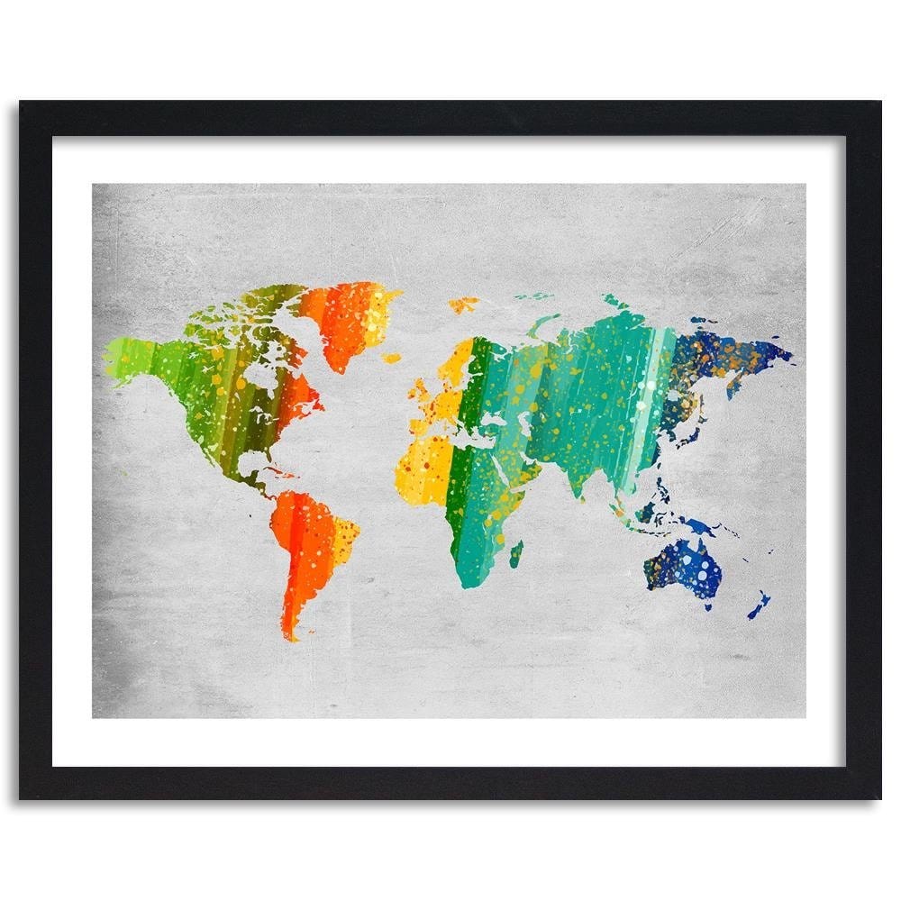 Glezna melnā rāmī - Colorful World Map Home Trends