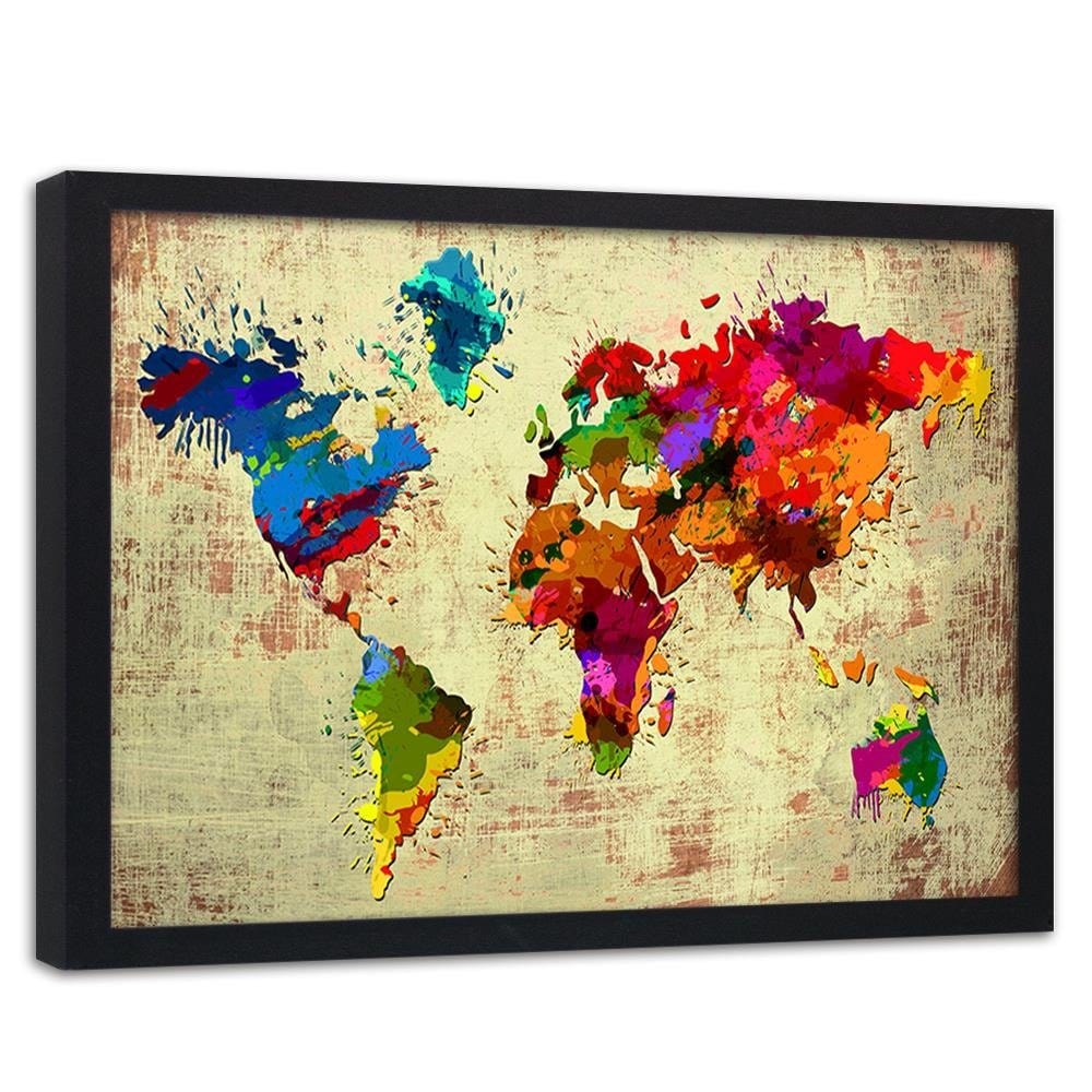 Glezna melnā rāmī - Colourful Map 2 Home Trends