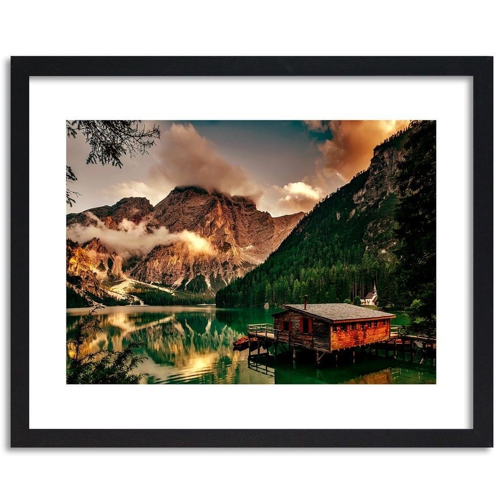 Glezna melnā rāmī - Cottage Alpine Lake 3 Home Trends