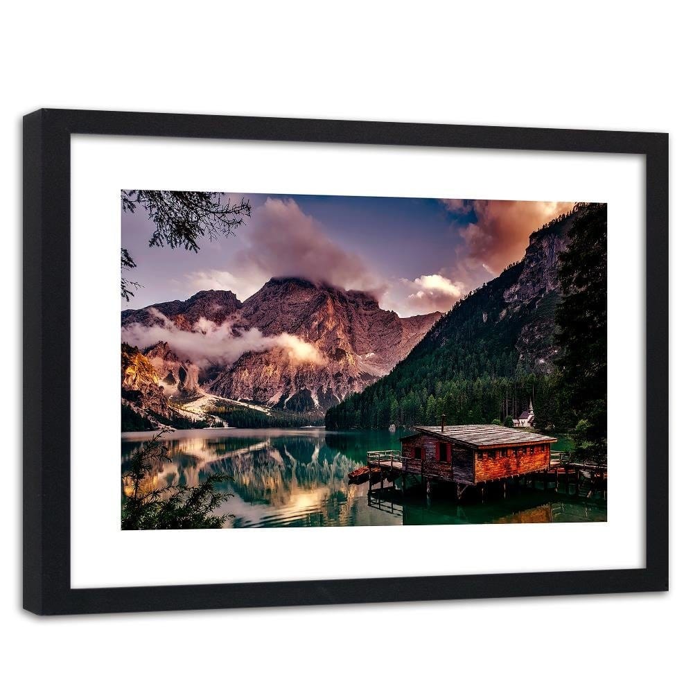 Glezna melnā rāmī - Cottage Alpine Lake 4 Home Trends
