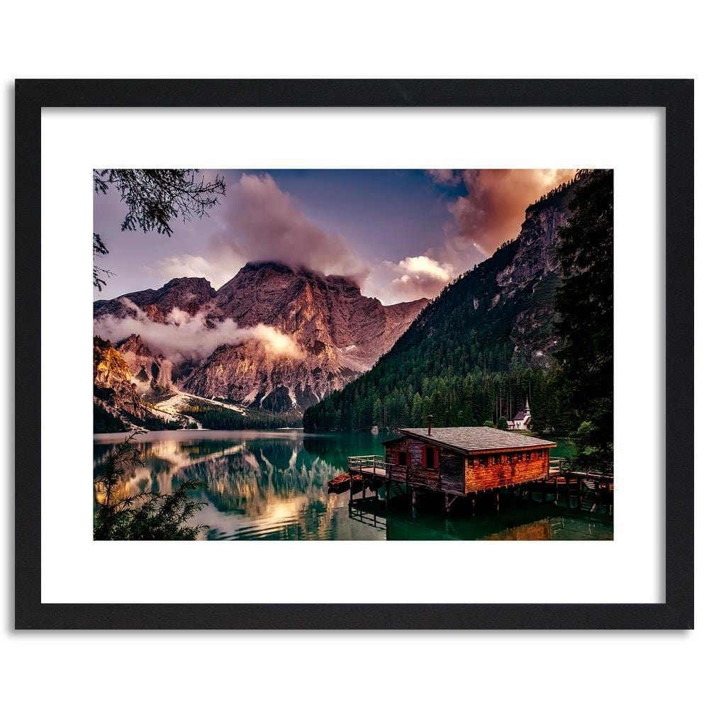 Glezna melnā rāmī - Cottage Alpine Lake 4 Home Trends