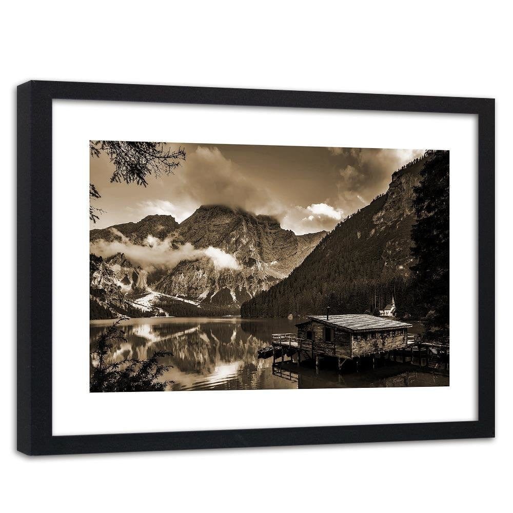Glezna melnā rāmī - Cottage By The Mountain Lake 1 Home Trends