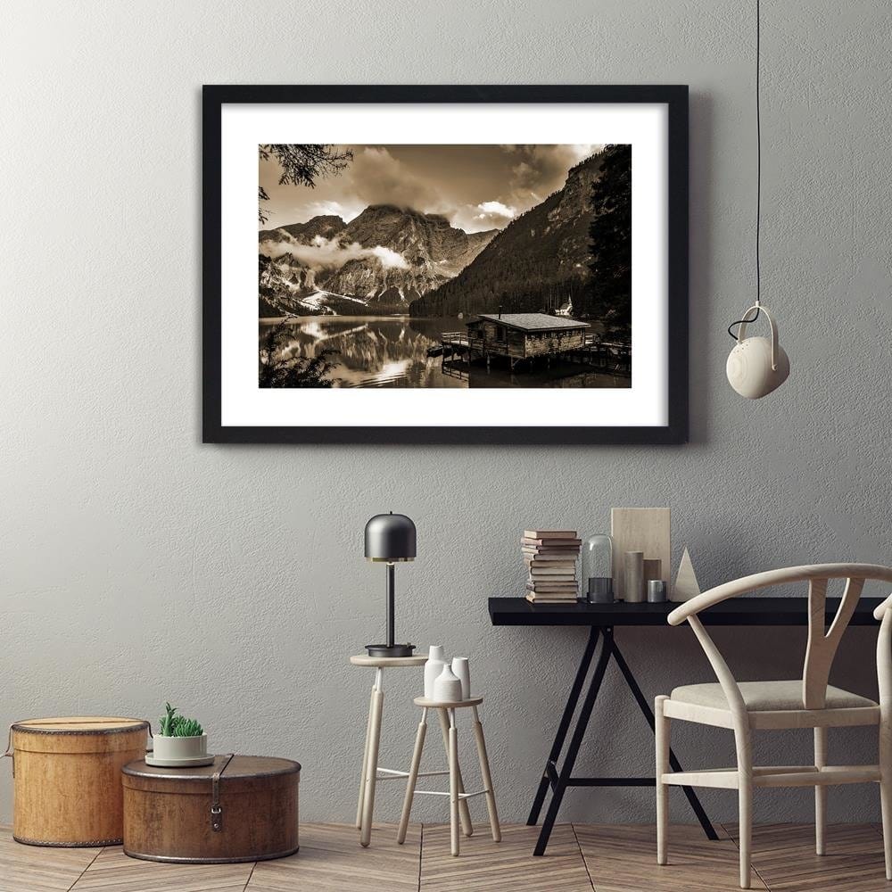 Glezna melnā rāmī - Cottage By The Mountain Lake 1 Home Trends