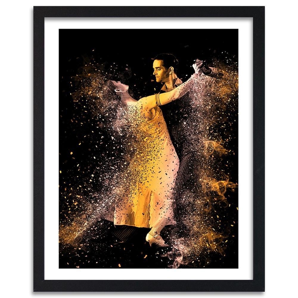 Glezna melnā rāmī - Couple Dancing In A Golden Dust Home Trends