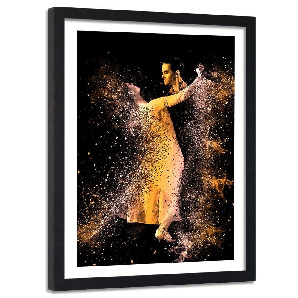 Glezna melnā rāmī - Couple Dancing In A Golden Dust Home Trends