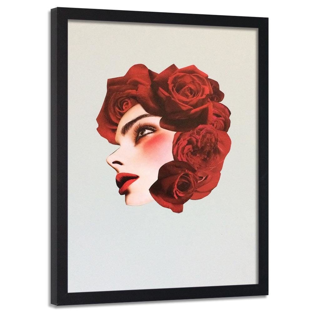 Glezna melnā rāmī - Creative Flowers Head Image Red Home Trends