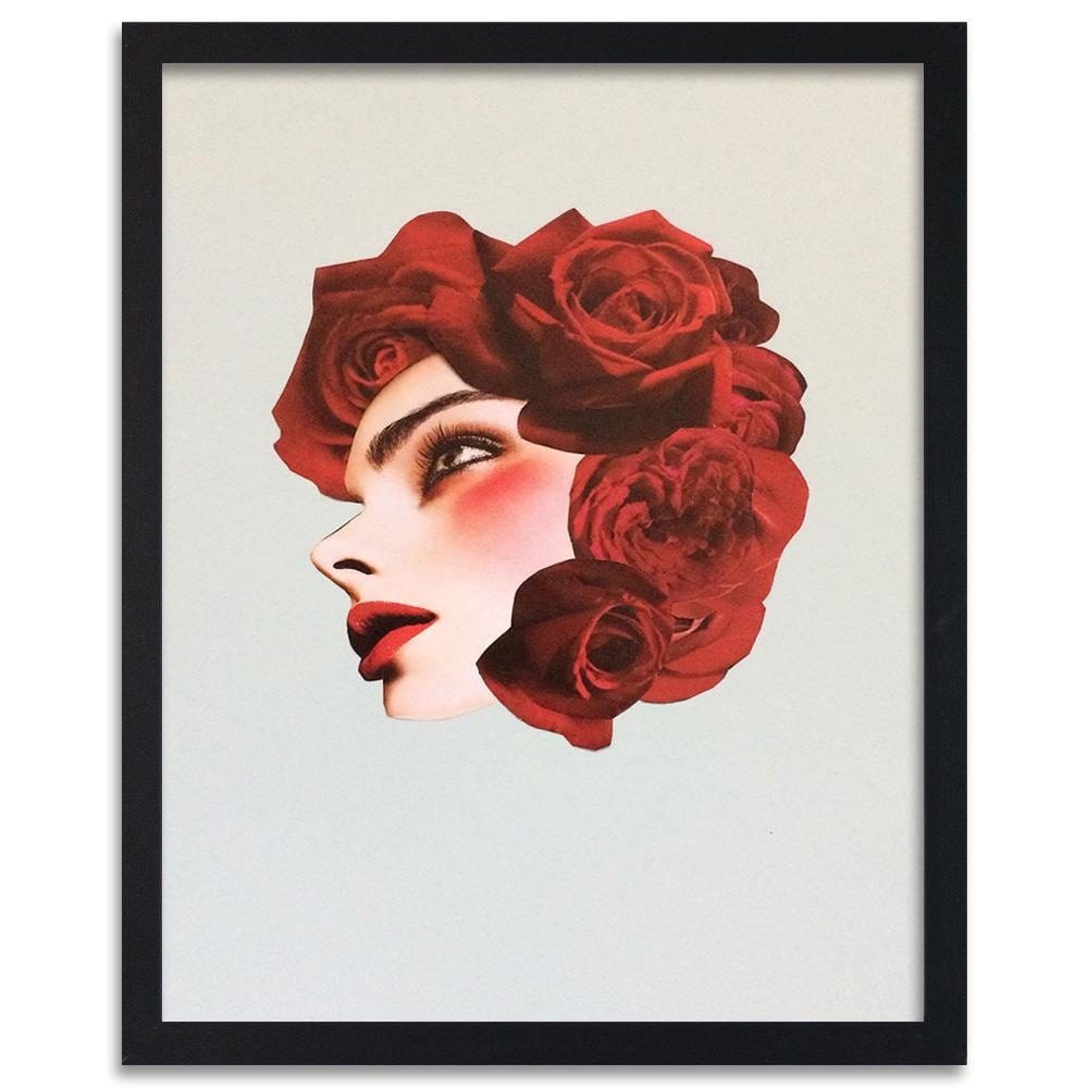 Glezna melnā rāmī - Creative Flowers Head Image Red Home Trends