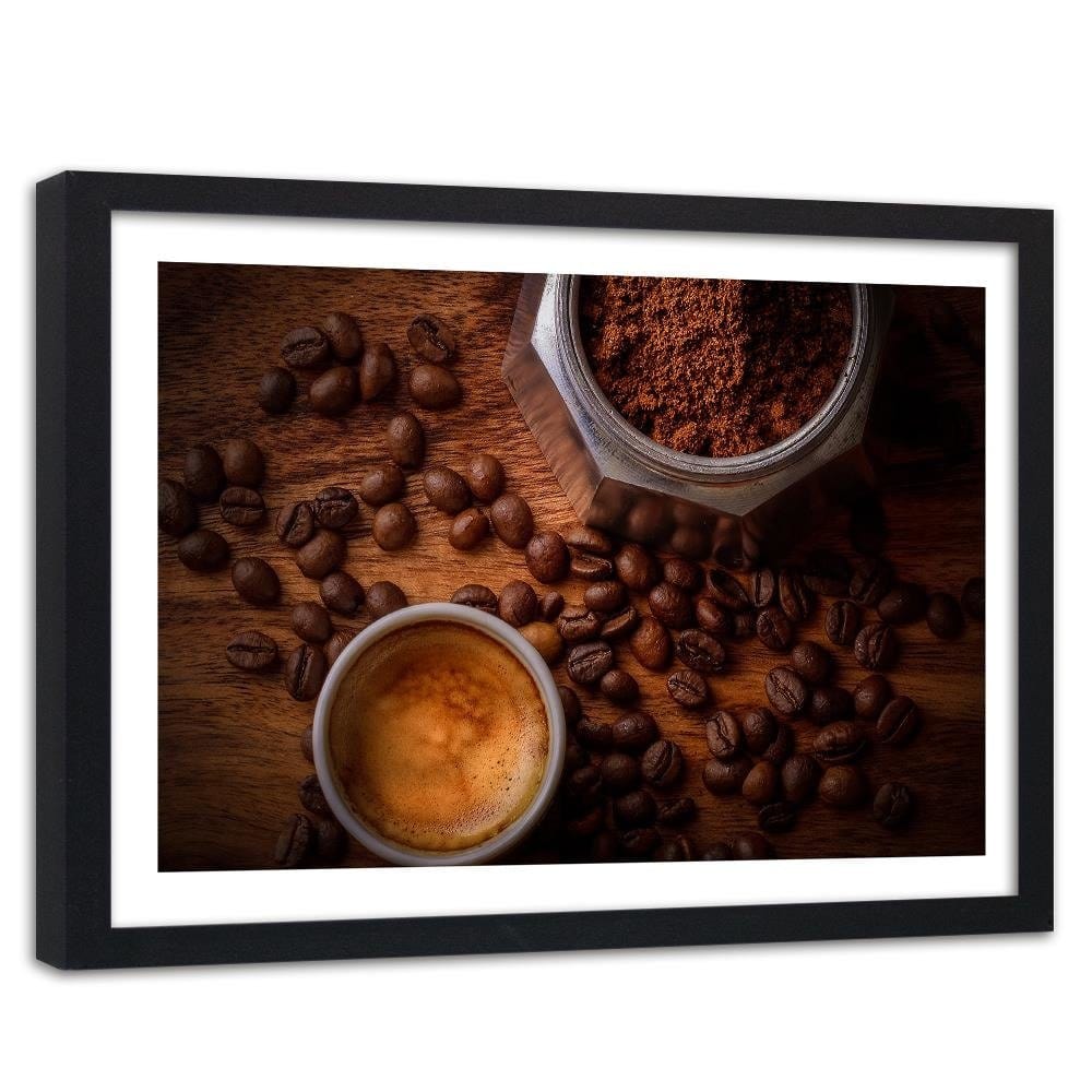 Glezna melnā rāmī - Cup Of Coffee And Beans Home Trends