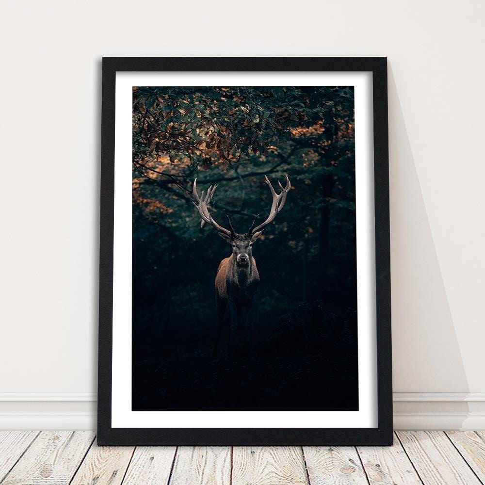 Glezna melnā rāmī - Deer In The Bushes Home Trends