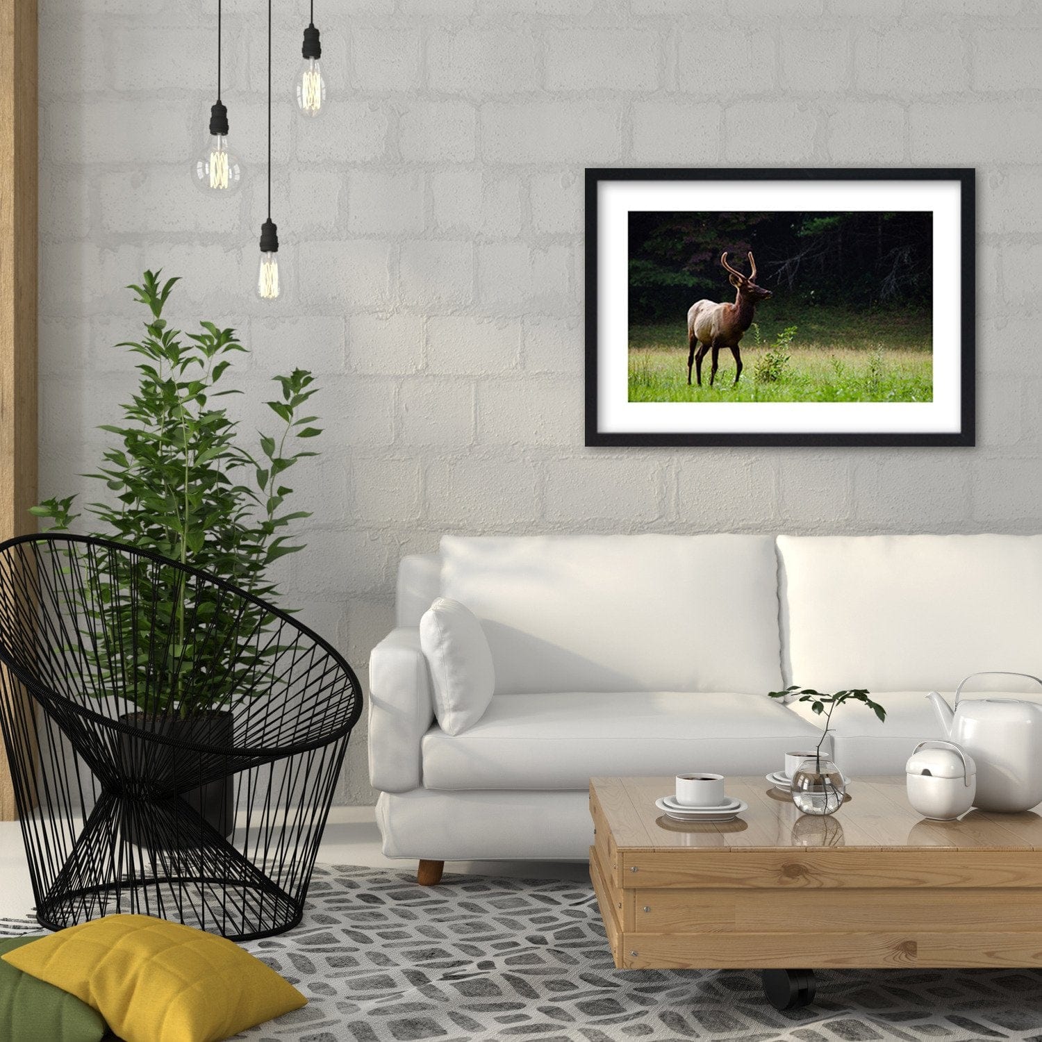 Glezna melnā rāmī - Deer In The Meadow Home Trends
