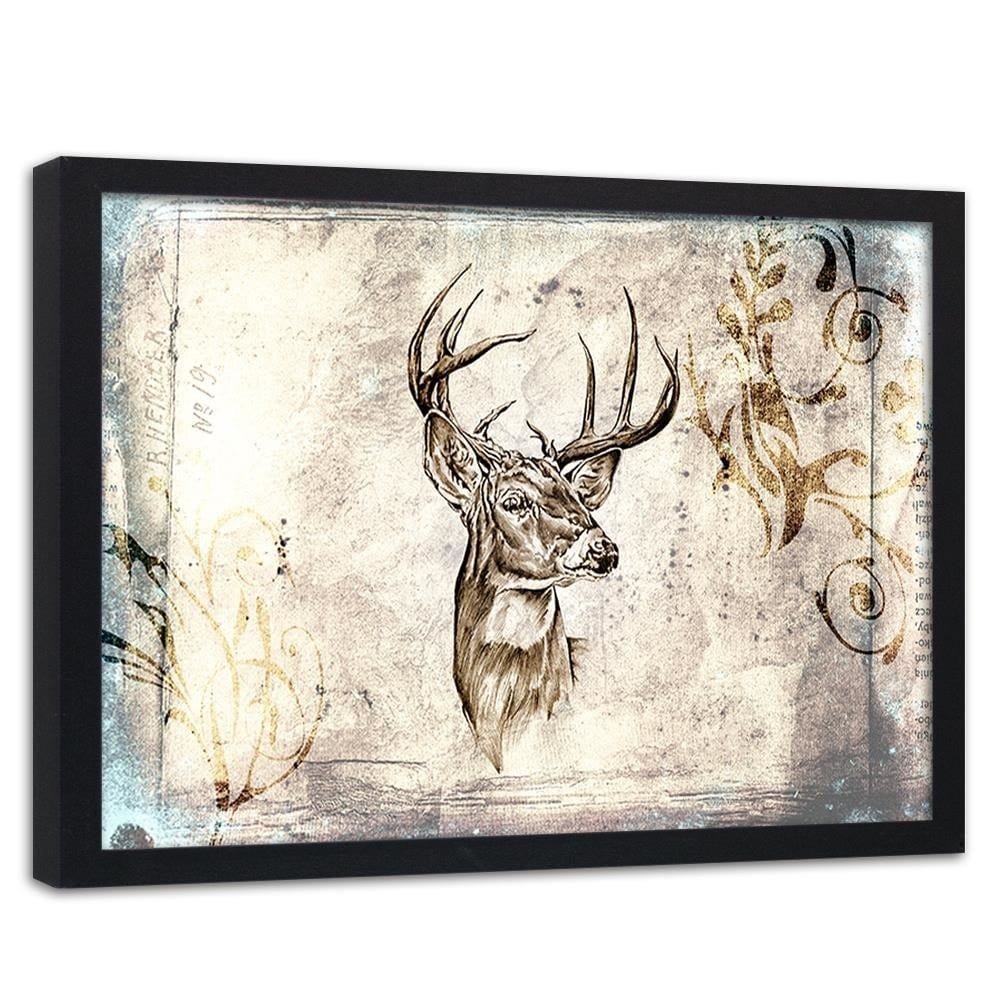 Glezna melnā rāmī - Deer Portrait Home Trends