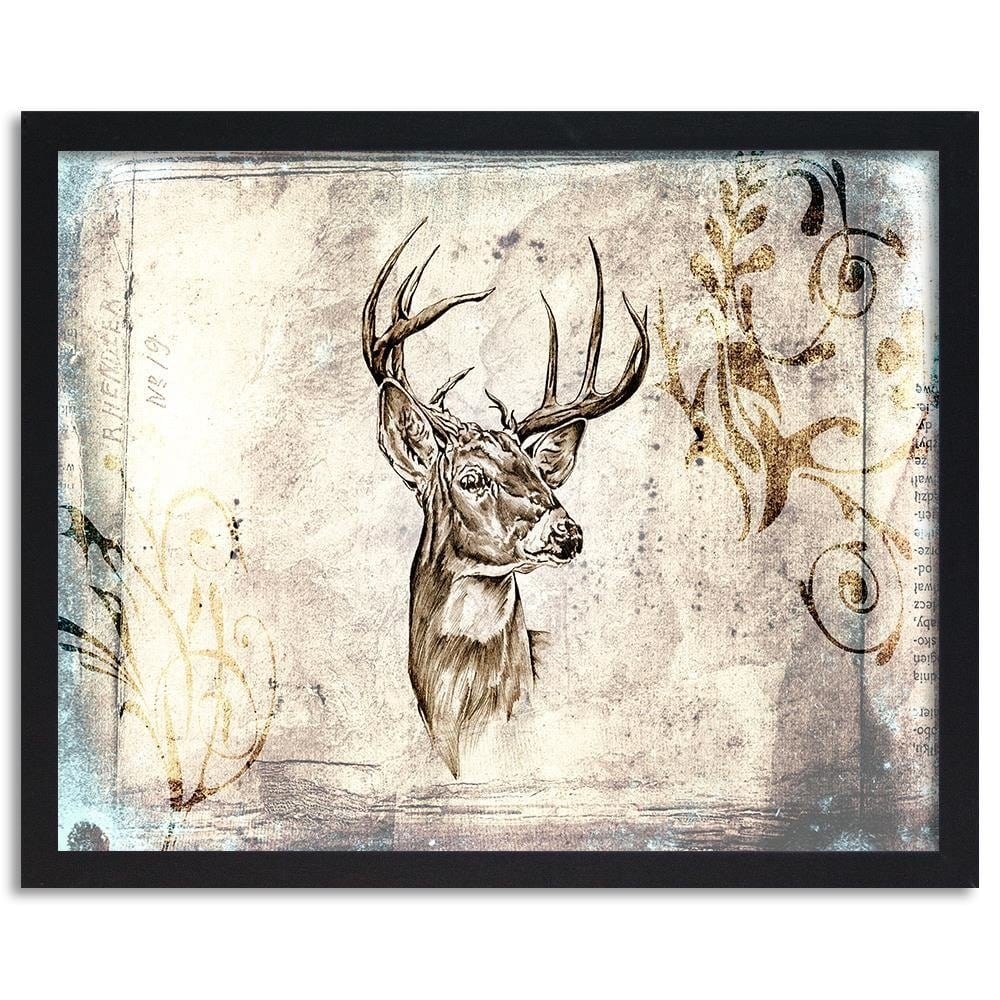Glezna melnā rāmī - Deer Portrait Home Trends