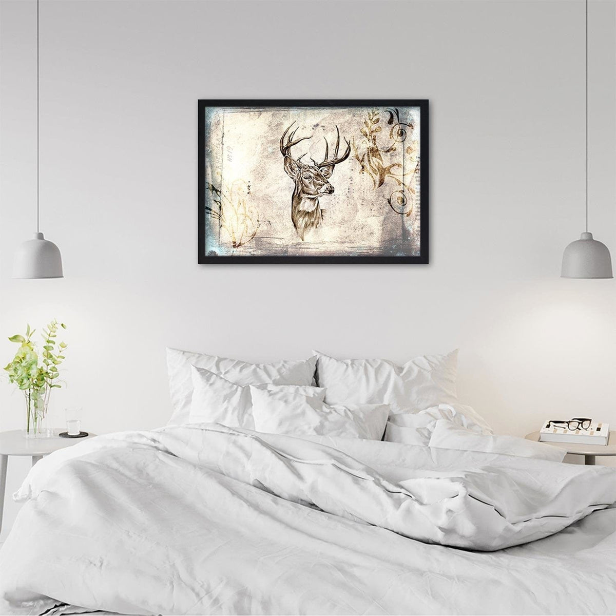 Glezna melnā rāmī - Deer Portrait Home Trends