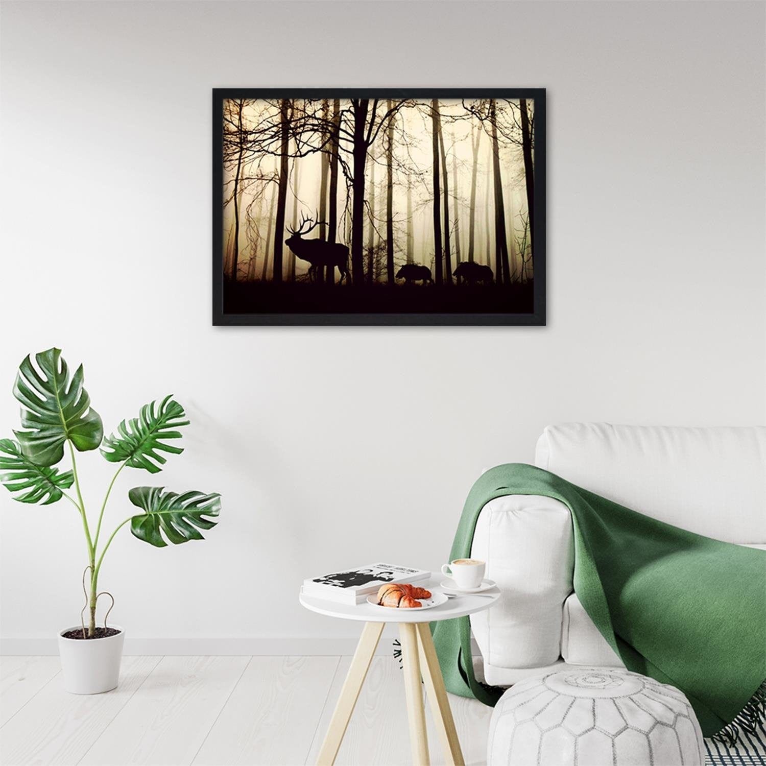 Glezna melnā rāmī - Deers In The Forest Home Trends