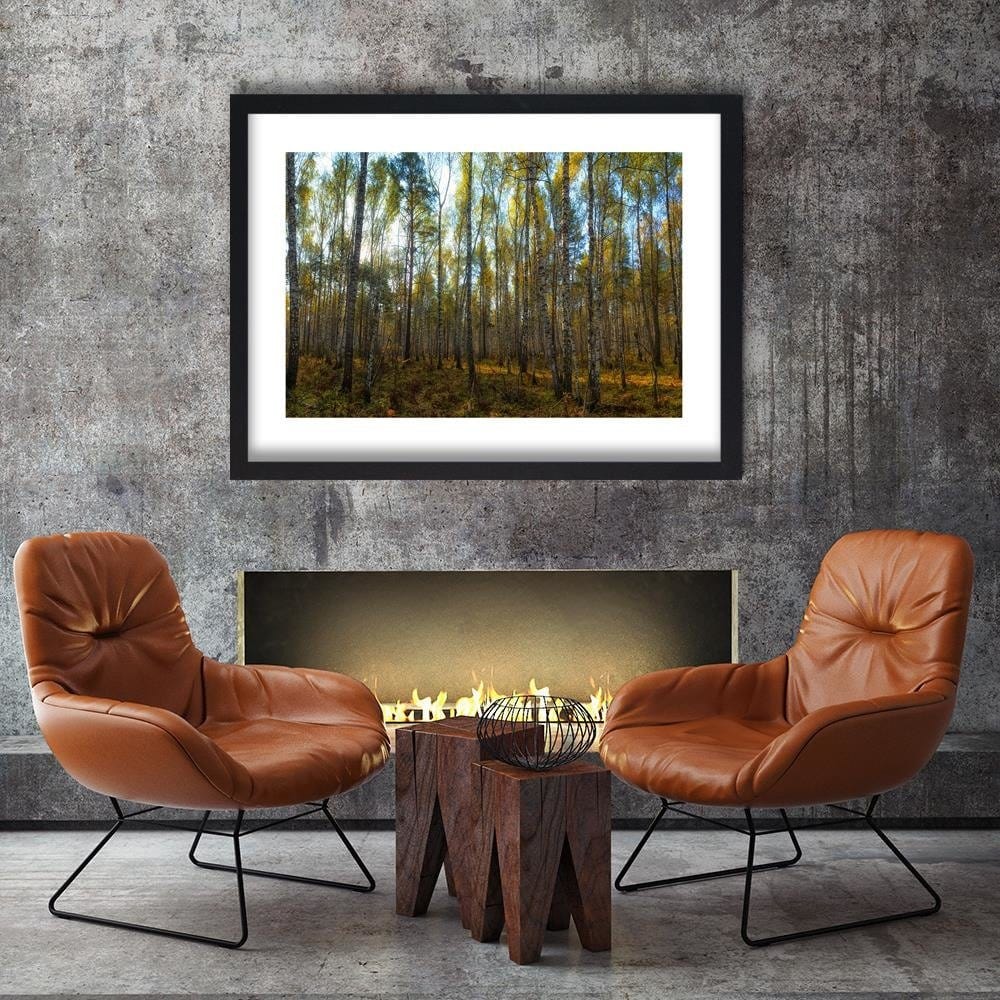 Glezna melnā rāmī - Dense Birch Forest Home Trends