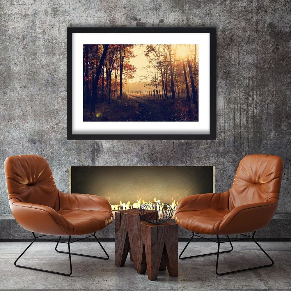 Glezna melnā rāmī - Dirt Road At The Forest Home Trends