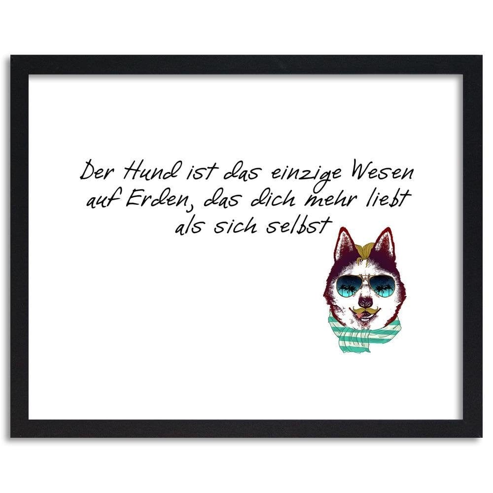 Glezna melnā rāmī - Dog In Scarf And Glasses Home Trends