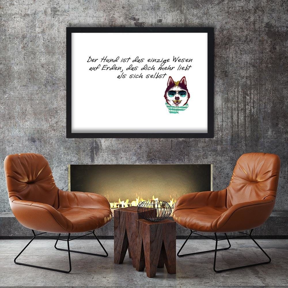 Glezna melnā rāmī - Dog In Scarf And Glasses Home Trends