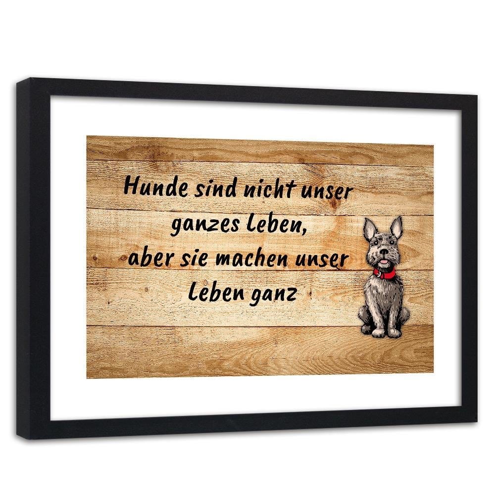 Glezna melnā rāmī - Dog On Wooden Planks Home Trends
