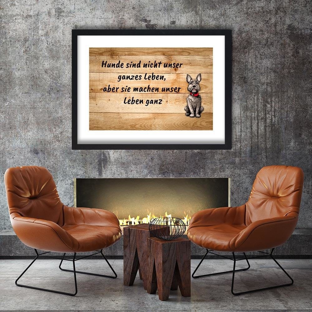 Glezna melnā rāmī - Dog On Wooden Planks Home Trends