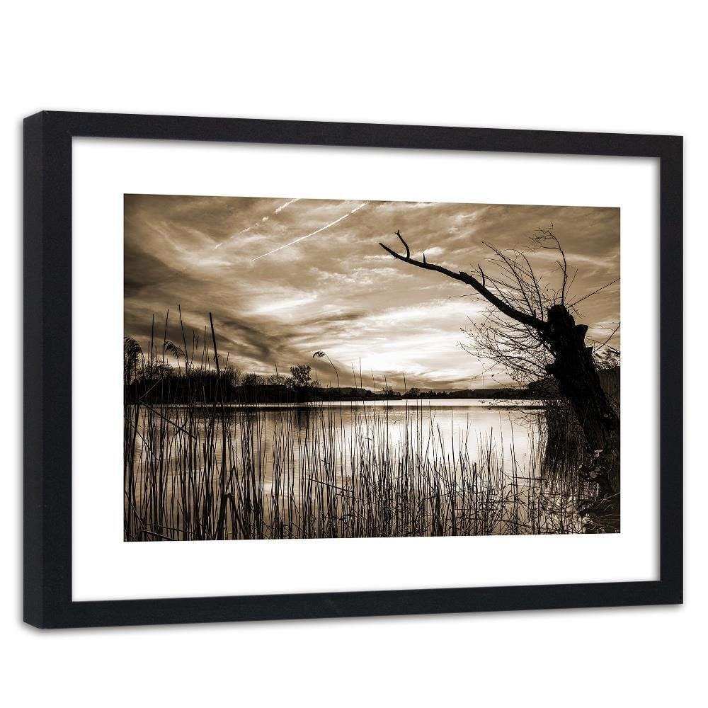 Glezna melnā rāmī - Dry Tree On The Lake 1 Home Trends