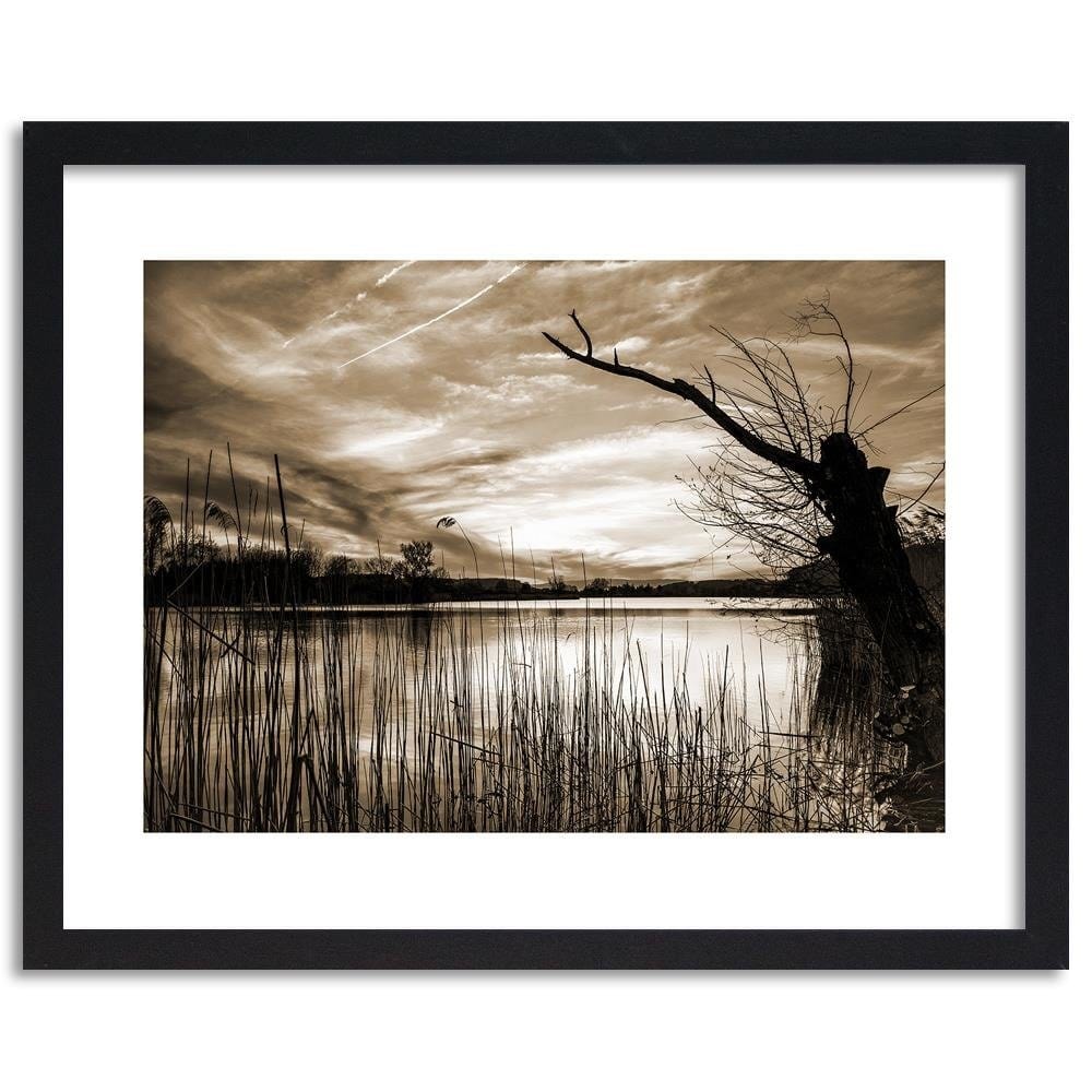Glezna melnā rāmī - Dry Tree On The Lake 1 Home Trends