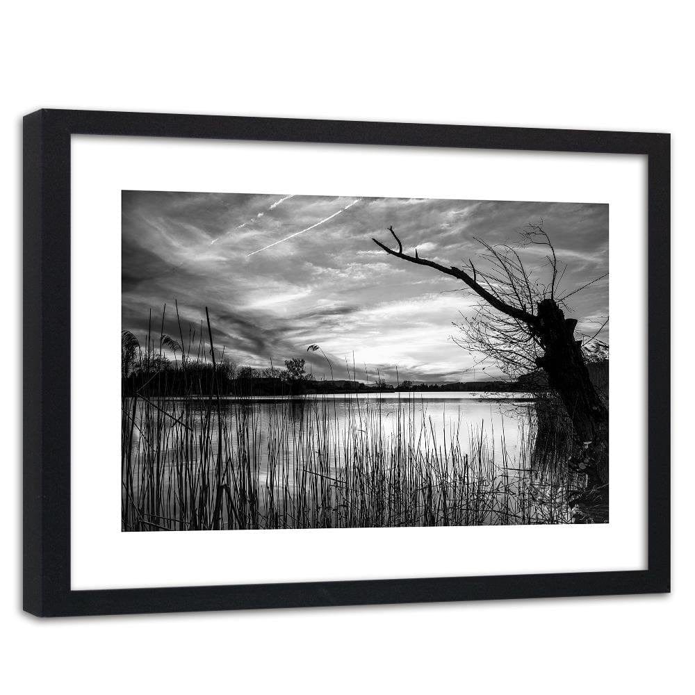 Glezna melnā rāmī - Dry Tree On The Lake 2 Home Trends