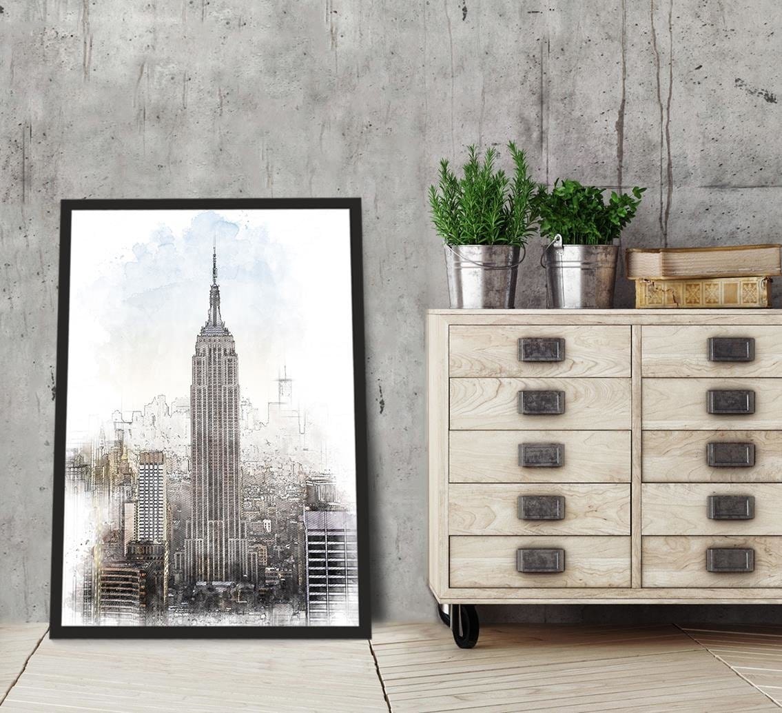 Glezna melnā rāmī - Empire State Building Image Brown Home Trends