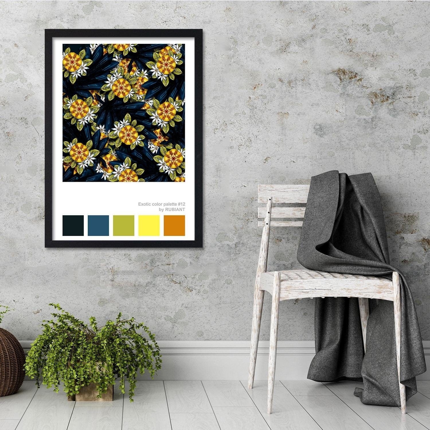 Glezna melnā rāmī - Exotic Flowers Green Home Trends