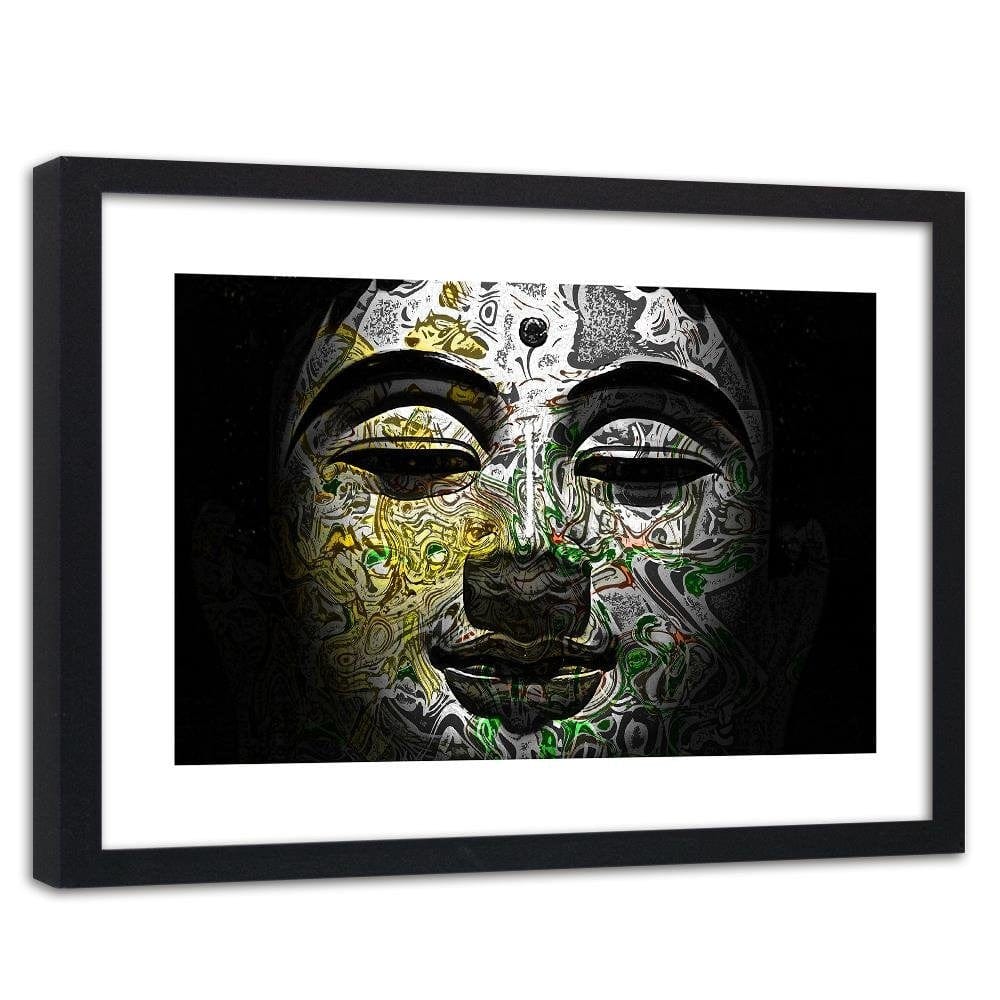 Glezna melnā rāmī - Face Of Buddha In Patterns Home Trends