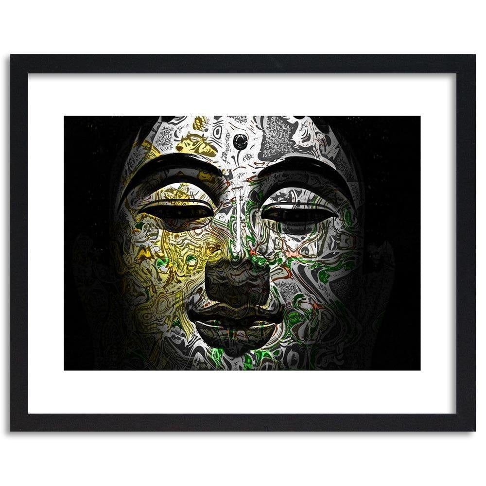 Glezna melnā rāmī - Face Of Buddha In Patterns Home Trends