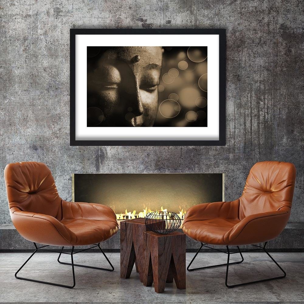 Glezna melnā rāmī - Face Of Buddha Wheel Home Trends