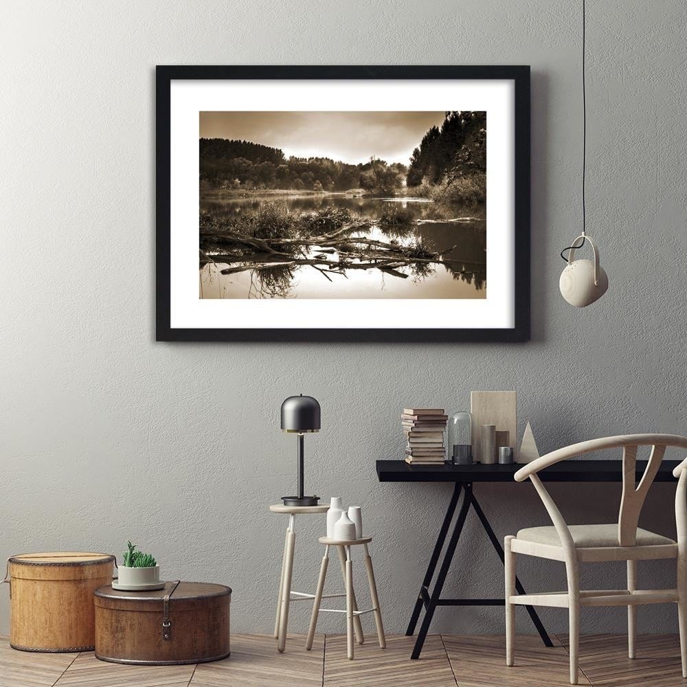 Glezna melnā rāmī - Fallen Tree In The Lake 1 Home Trends