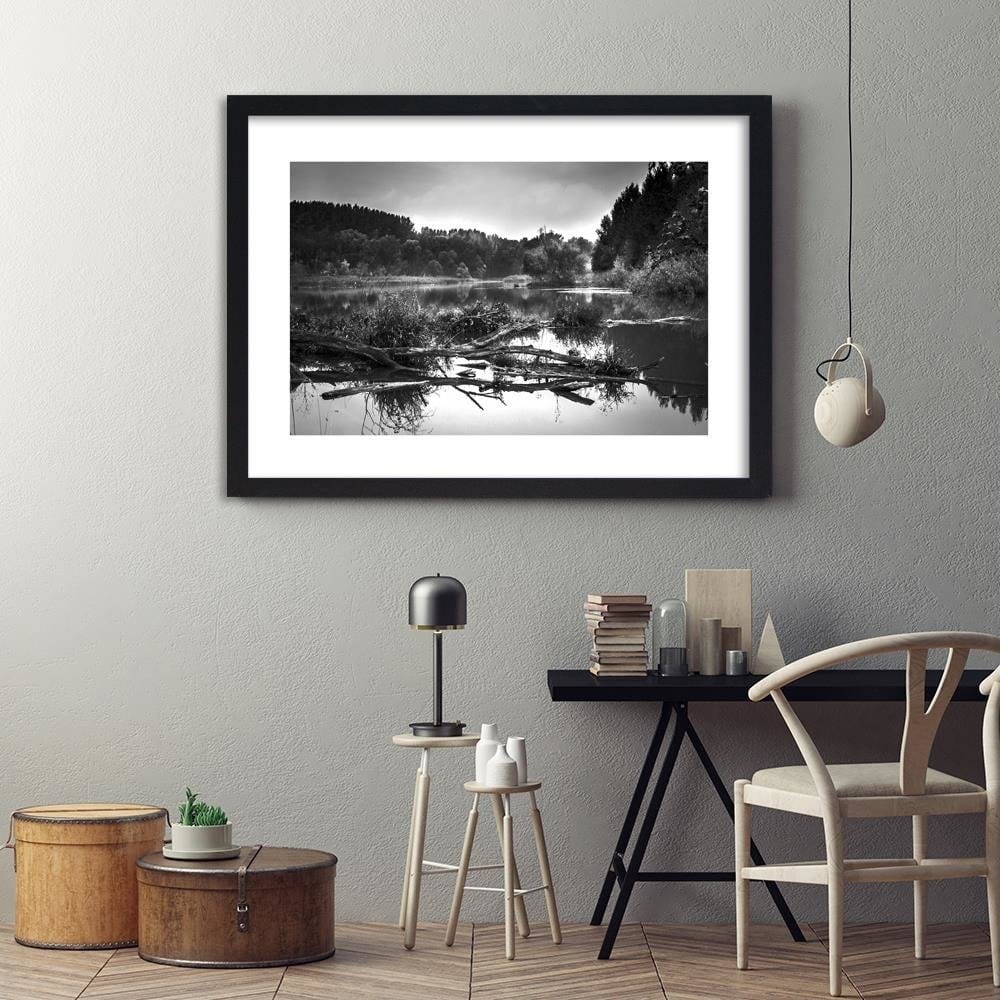 Glezna melnā rāmī - Fallen Tree In The Lake 2 Home Trends