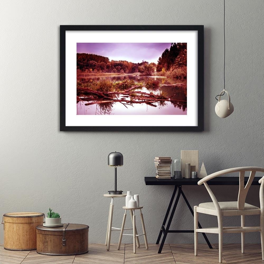 Glezna melnā rāmī - Fallen Tree In The Lake 3 Home Trends