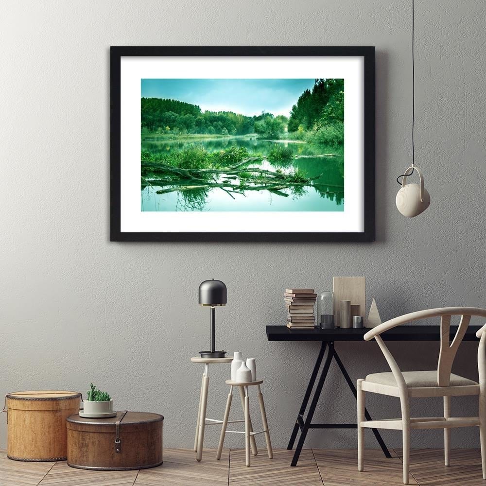 Glezna melnā rāmī - Fallen Tree In The Lake 4 Home Trends