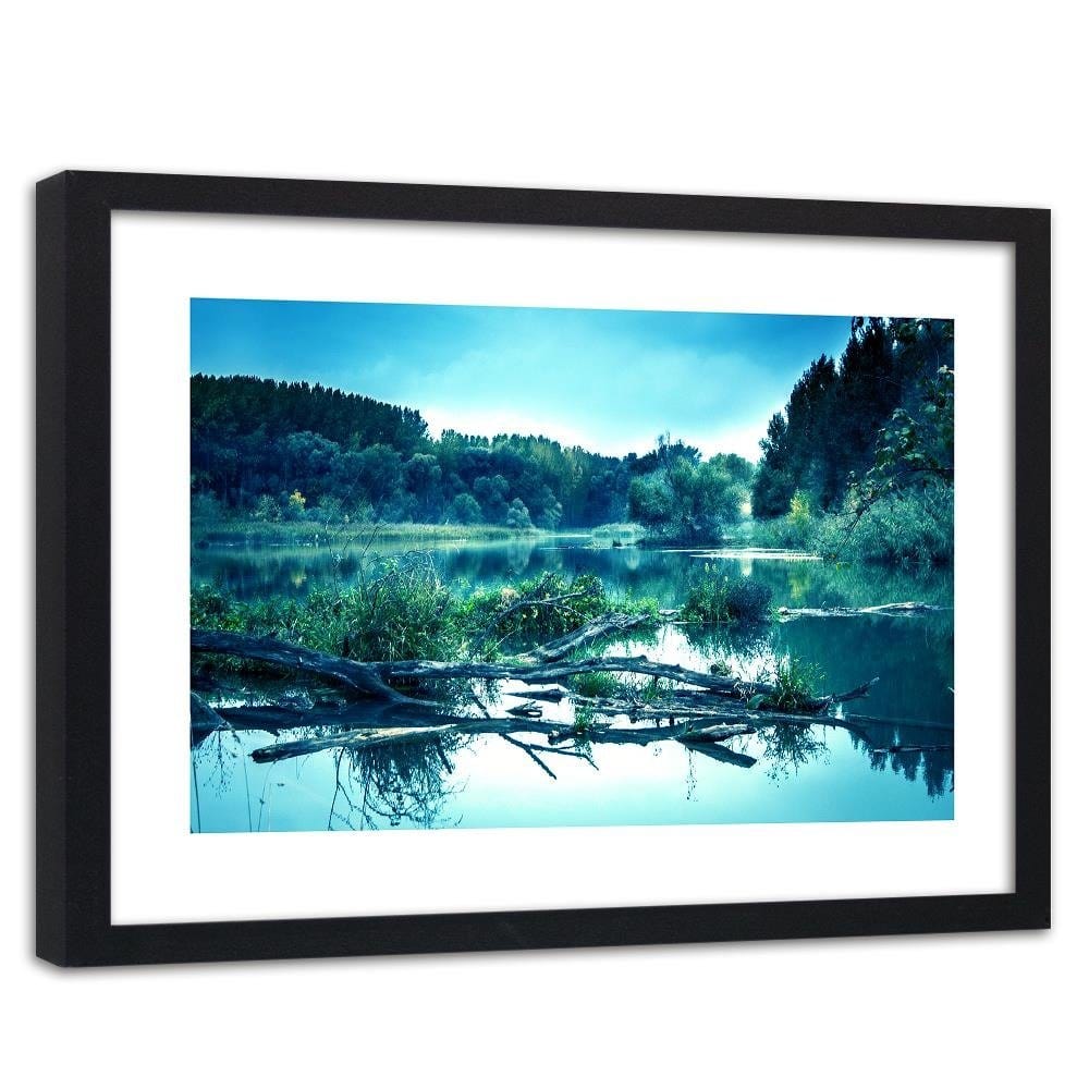 Glezna melnā rāmī - Fallen Tree In The Lake Home Trends